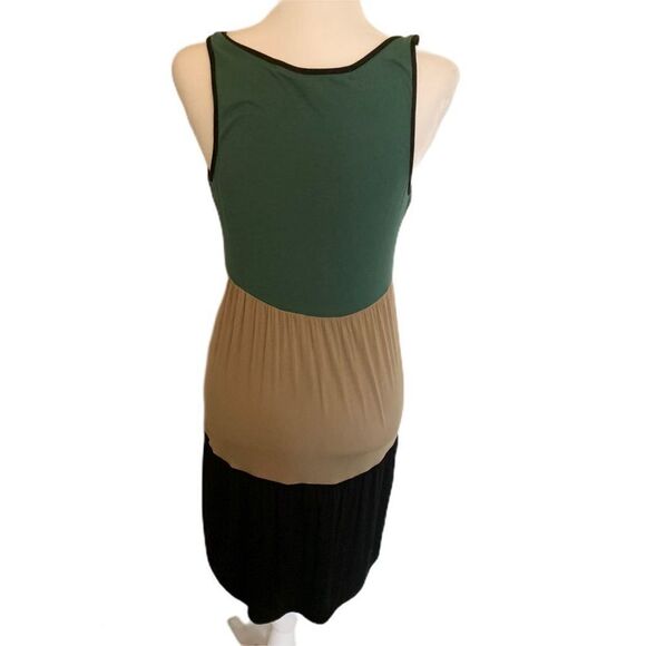 🔴 3/$18 Kensie Dress Color Block Stripe Green Tan - Picture 2 of 4